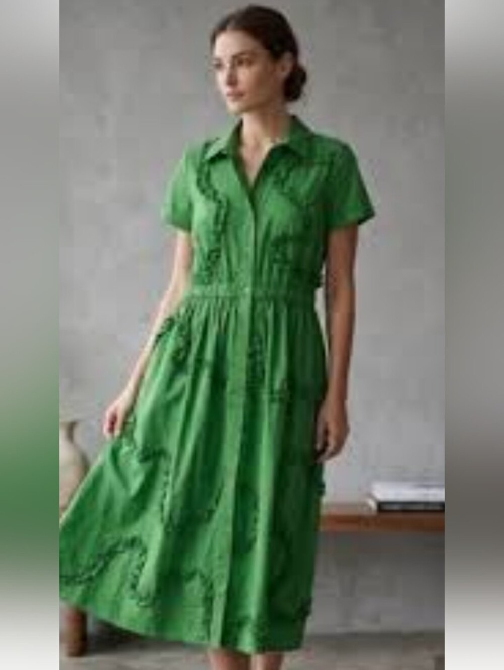 kate spade Ladies Bright Green Ruffle-Trim Button-Front Dress